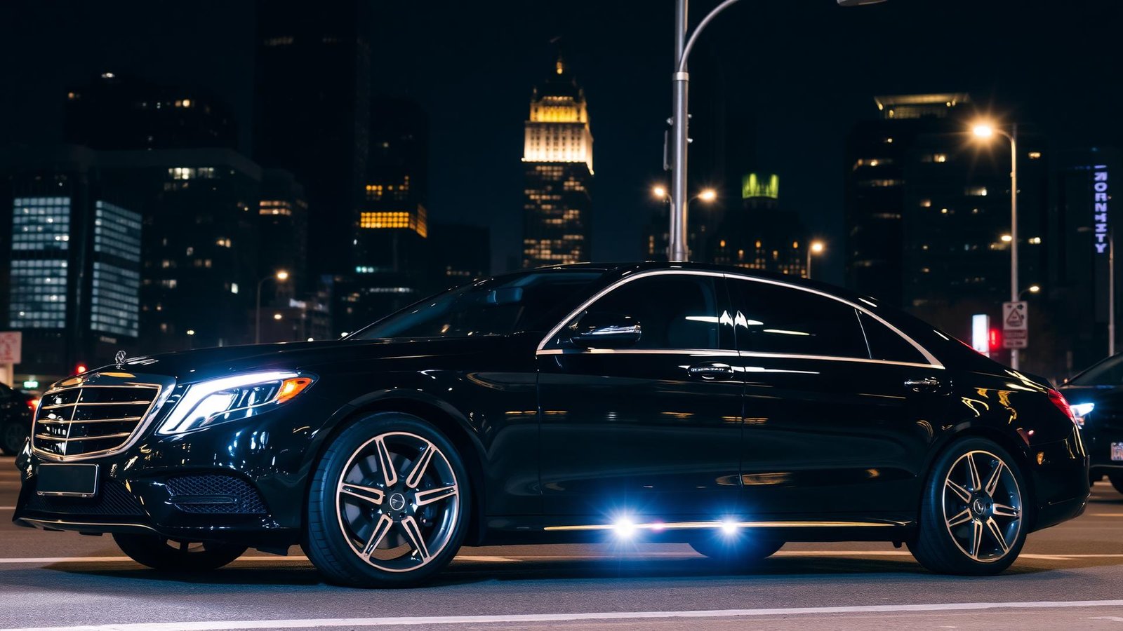 Luxury black sedan in NYC